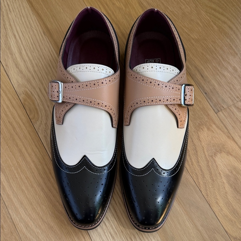 Men's Tri-Color Dress Shoes in Black, Cream & Tan